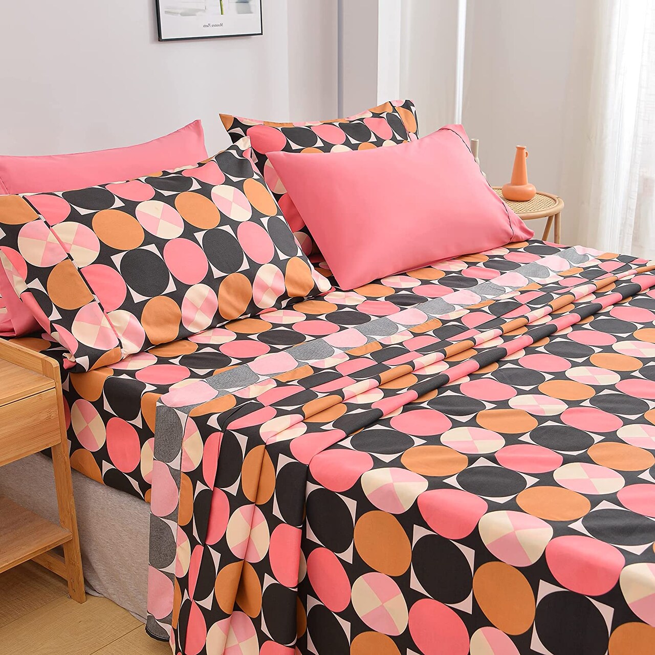 American Home Collection Pink Dots Bedding Sheets & Pillowcases Set Brushed Microfiber Wrinkle Free Sheet Set